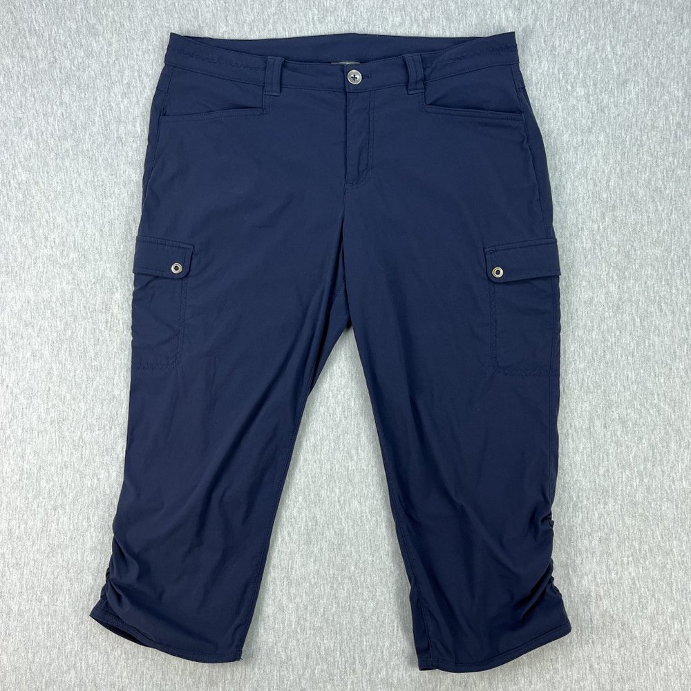 Eddie Bauer Travex Cargo Pants Womens 12 Horizon Crop Navy Blue Pockets Travel
